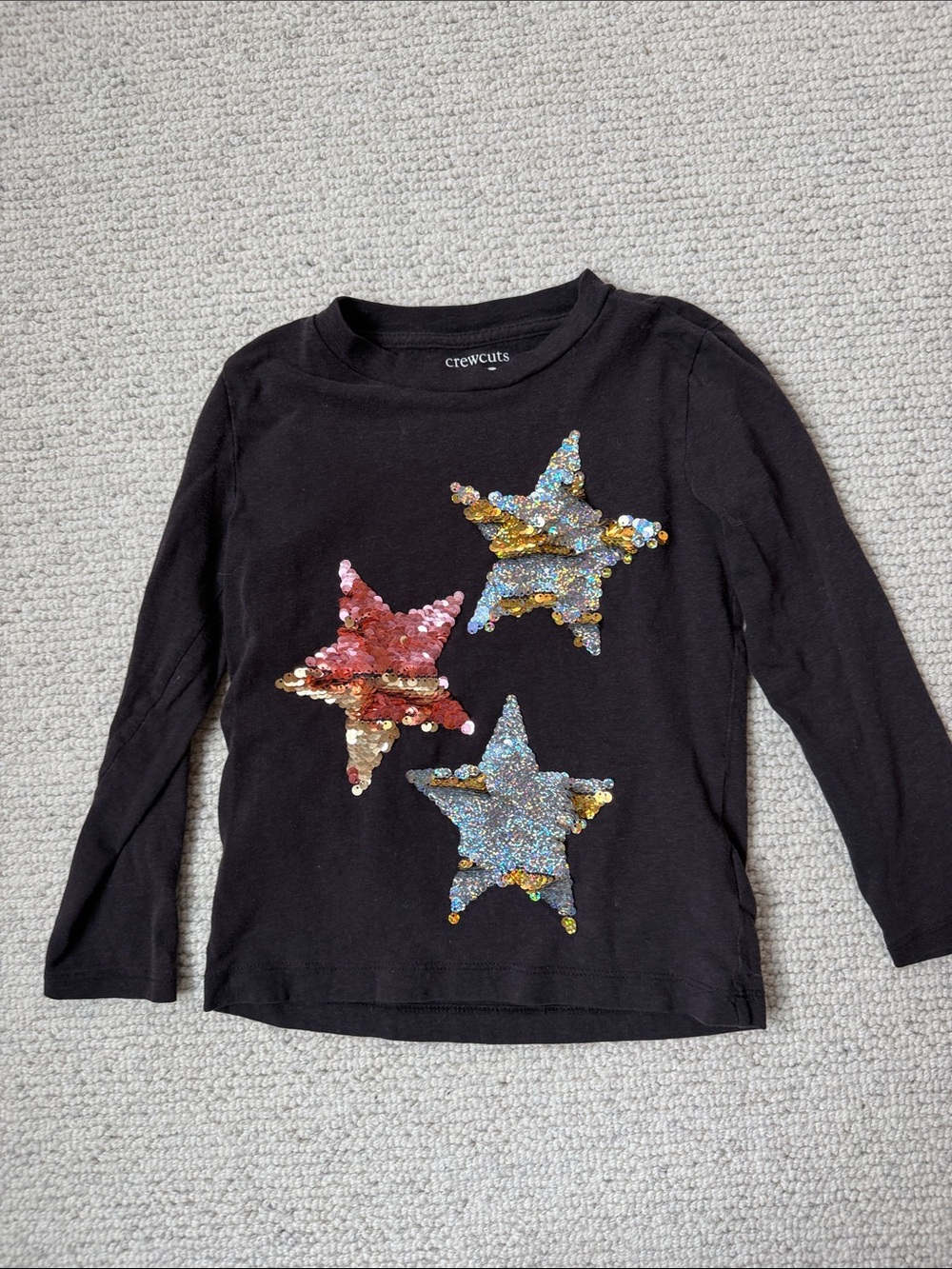 Crewcuts Black Long-Sleeve Tee with Sequin Stars